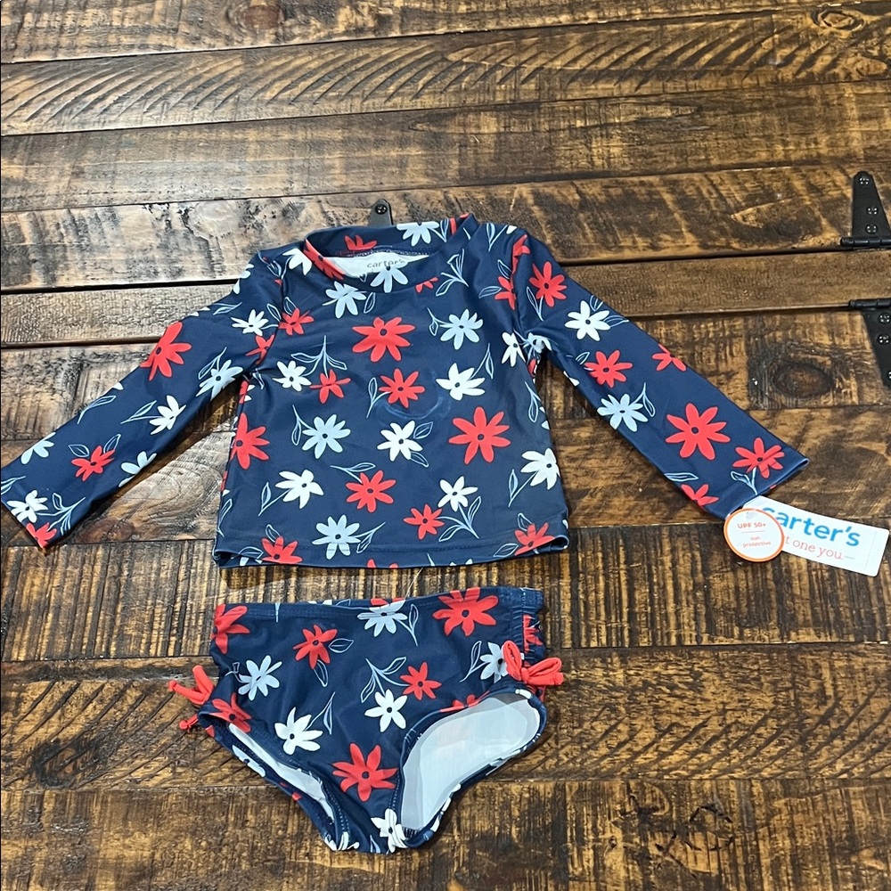 Carter's Navy and Red Floral Kids Rashguard Set